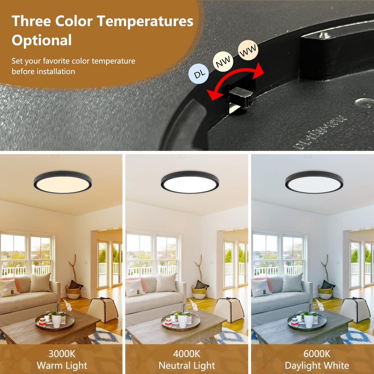 Tlz Tlz Lighting 15.8 Inch 6Pk Led Flush Mount Ceiling Light  32W  3480Lm  3000K/4000K/6000K Cct Selectable  Black Ultra-Slim Low Profile Round Flat Panel Light For Bedroom Kitchen Hallway