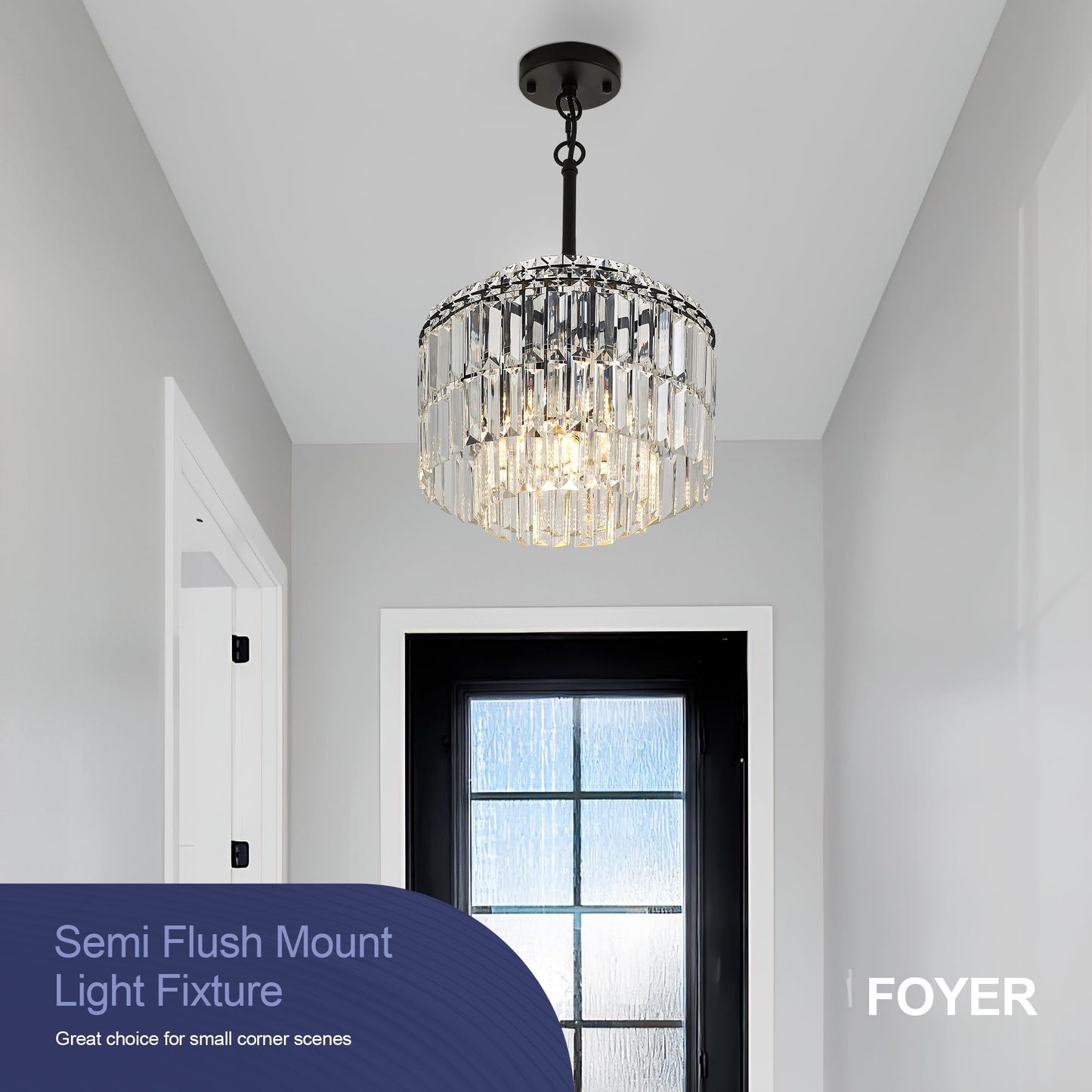 Lighceac Modern 12.8 Black Crystal Chandelier Ceiling Light Fixtures For Dining Room stylish Glam 4-Light Crystal Chandeliers Lighting For Bedroom Entryway Hallway Living Room Kitchen Island Foyer