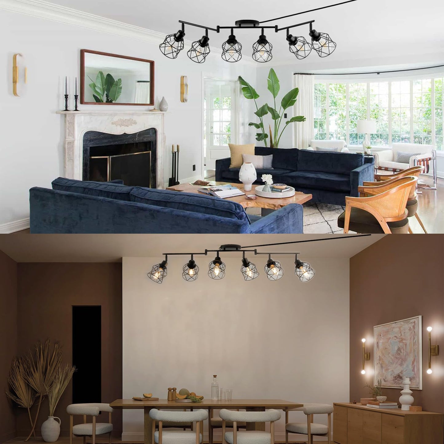 Vivihobb Dimmable 6 Light Plug In Ceiling Light Black Plug In Track Lighting Kit With 16.5 Cord Flexibly Rotatable Light Head Modern Industrial Farmhouse Style(Bulbs Not Included)