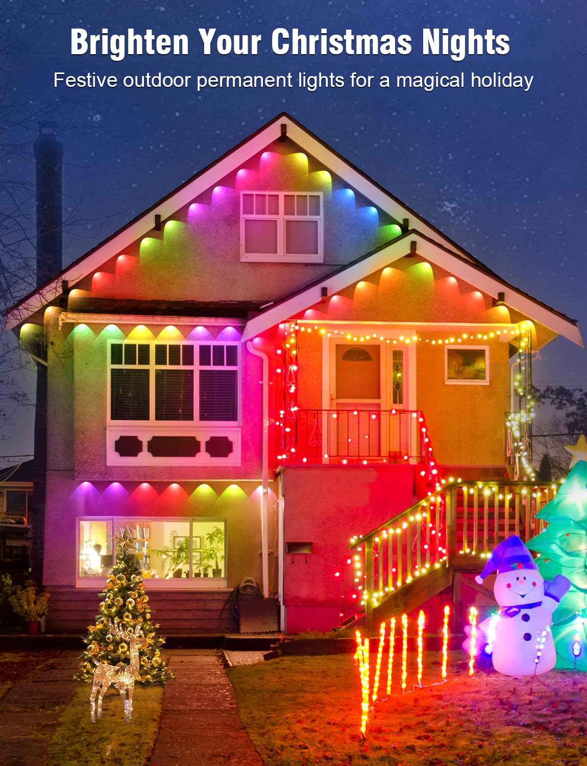 Permanent Outdoor Lights 147Ft With 54 Rgbic Led Smart Led Lights  App/Remote Control Ip68 Waterproof For Holiday Decor  50 Scene Modes  Diy Lights Lighting Timing For Christmas Halloween Party M2