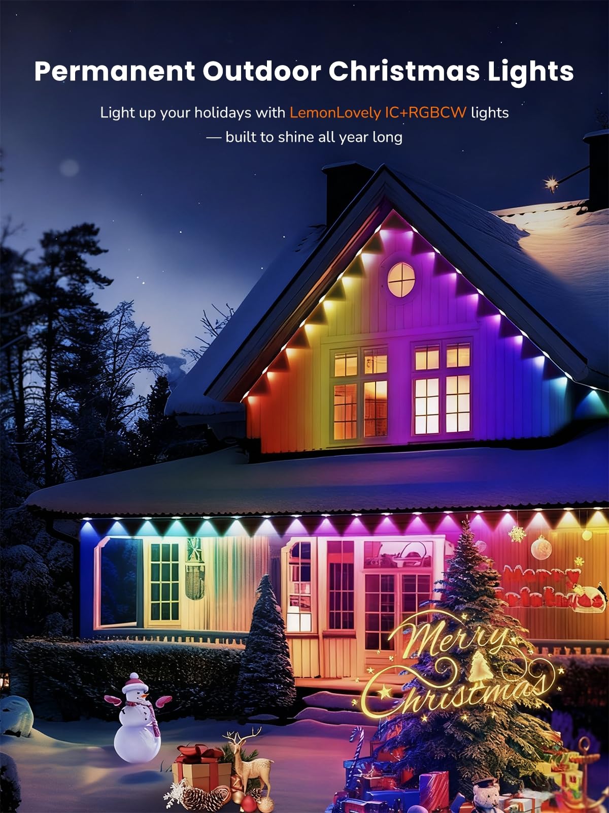 Lemonlovely Permanent Outdoor Lights Pro  120Ft With 88 Ic+Rgbcw Smart Led Eaves Christmas Lights For Daily Decoration  Ip67 Waterproof For Outside Xmas Halloween House Roof Lighting  Black