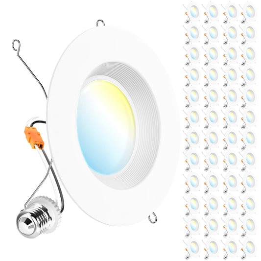 Sunco Lighting LED Can Lights Retrofit 5/6 Inch 48 Pack, 13W=75W, 1050 LM, Dimmable, Baffle Trim, 5 CCT (