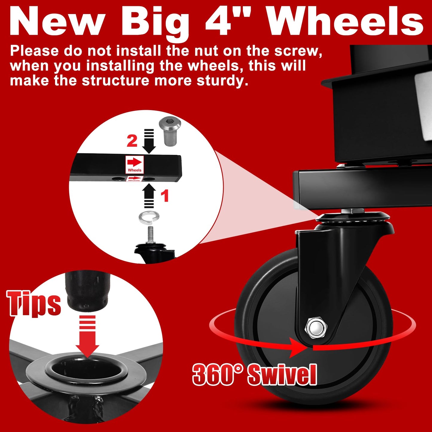 FreekyFit Rolling Stool with Wheels, Adjustable Shop Stool Mechanic Seat, Garage Shop Roller Work Chair, Mobile Rolling Seat with Tool Tray, 2 Cup Holders, 4" Casters, 350 LBS, Heavy-Duty, Black