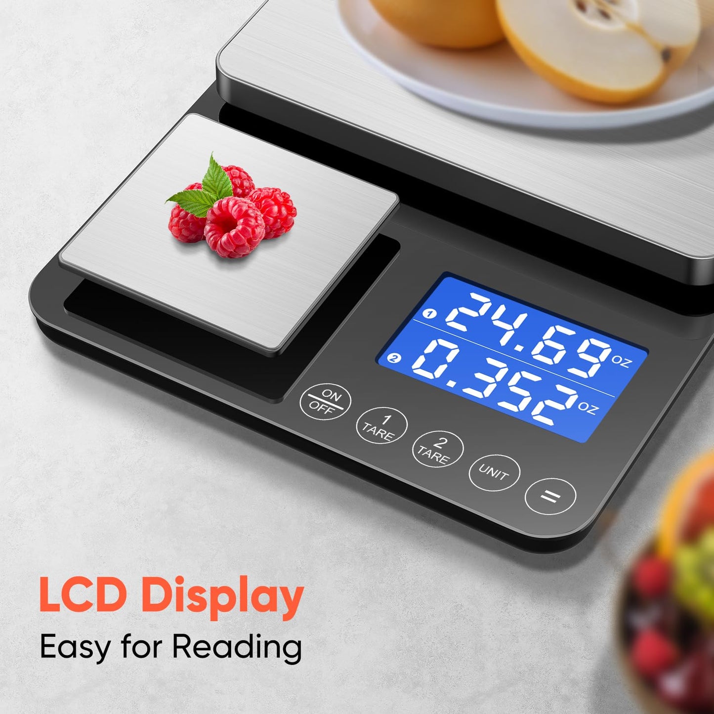 KUAIVO 0.001 oz / 33 lb Dual Platform Kitchen Scale, Digital Food Scale with Two Precision Surfaces, LCD Display, 7 Units, Tare & Accumulation Functions – Perfect for Baking, Sourdough, and Cooking