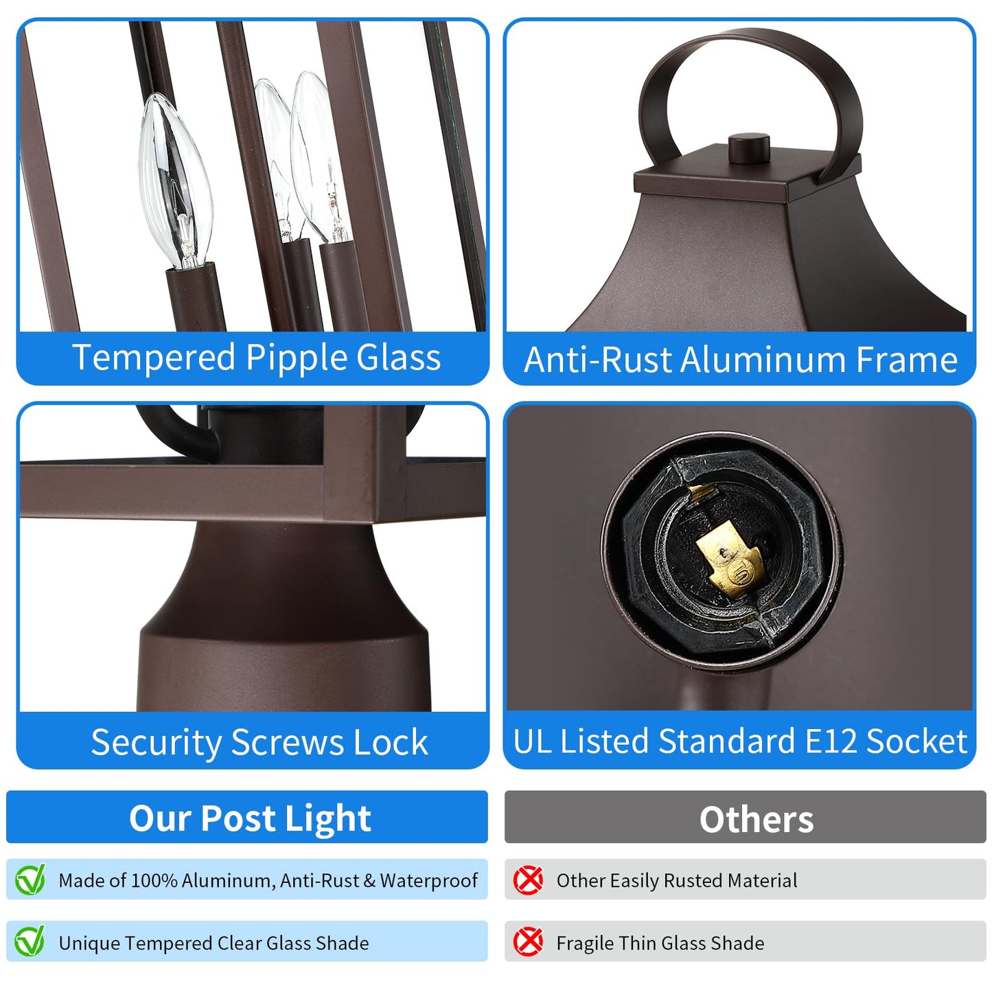 Myhxq 18.62 Post Light Outdoor  Large 3-Light Lamp Post Light Fixture  Modern Pillar Outside Lighting Waterproof Post Lantern Lamp Outdoor Post Light Fixtures Pole Lights For Porch  Brown  1 Pack