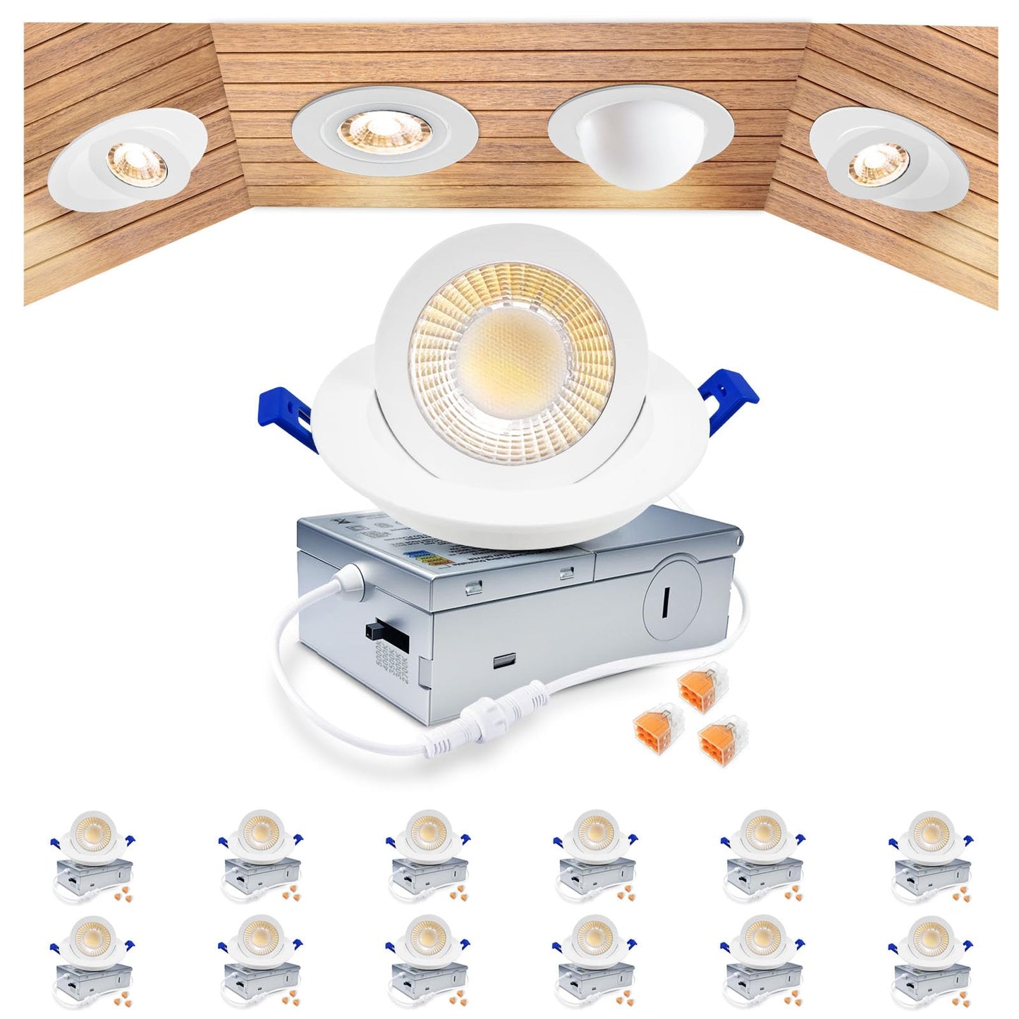Zouzai 3 Inch Gimbal Led Recessed Lighting  360+90 Adjustable Directional Recessed Lights  2700K/3000K/3500K/4000K/5000K Dimmable Retrofit Eyeball Can Lights With Jbox Etl (White  12 Pack)