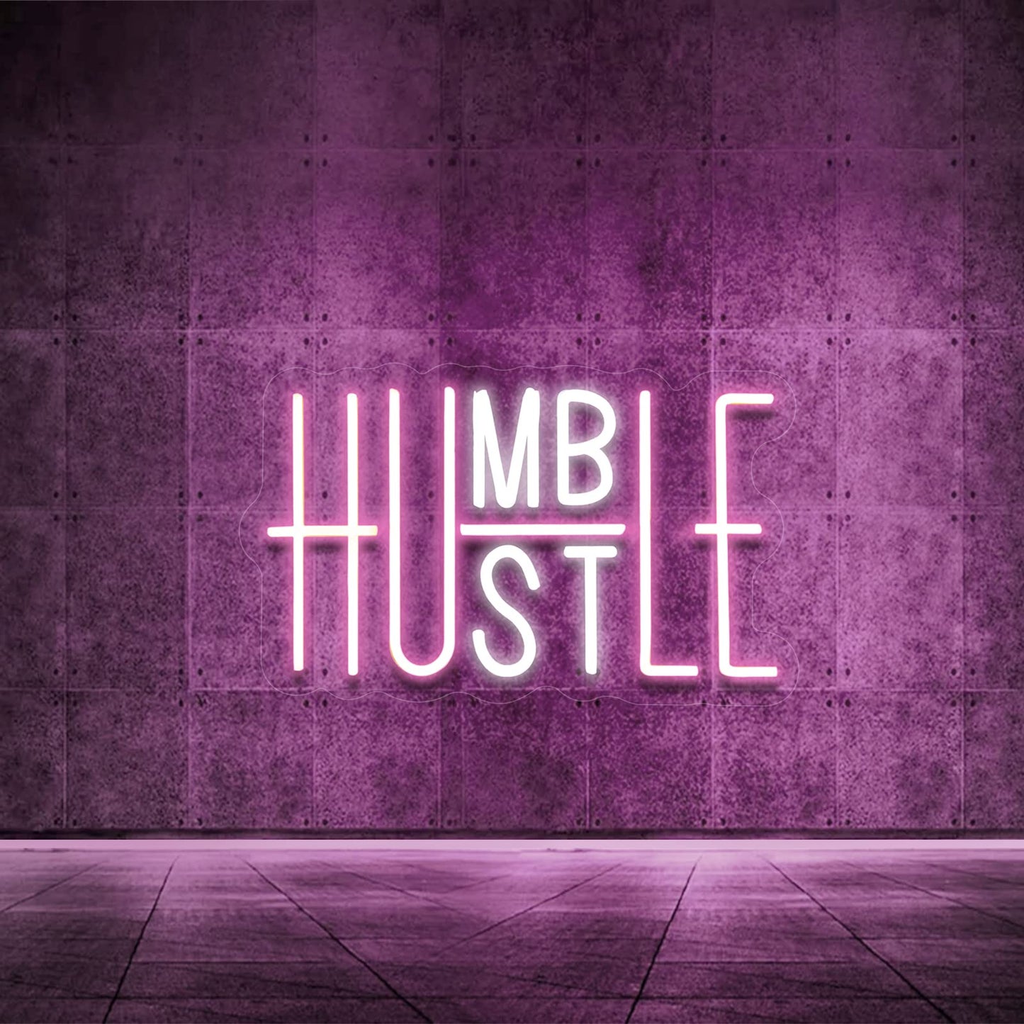 YIKBIK Hustle LED Neon Sign, USB Powered, Adjustable Brightness, Pink&White, Model 01, Wall Decor for Office, Gym, Man Cave