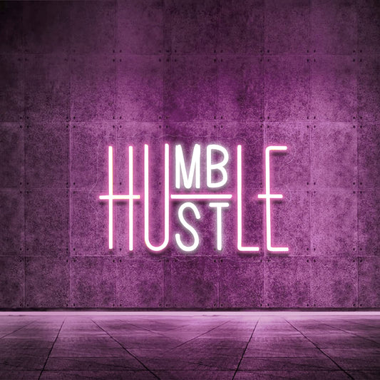 YIKBIK Hustle LED Neon Sign, USB Powered, Adjustable Brightness, Pink&White, Model 01, Wall Decor for Office, Gym, Man Cave