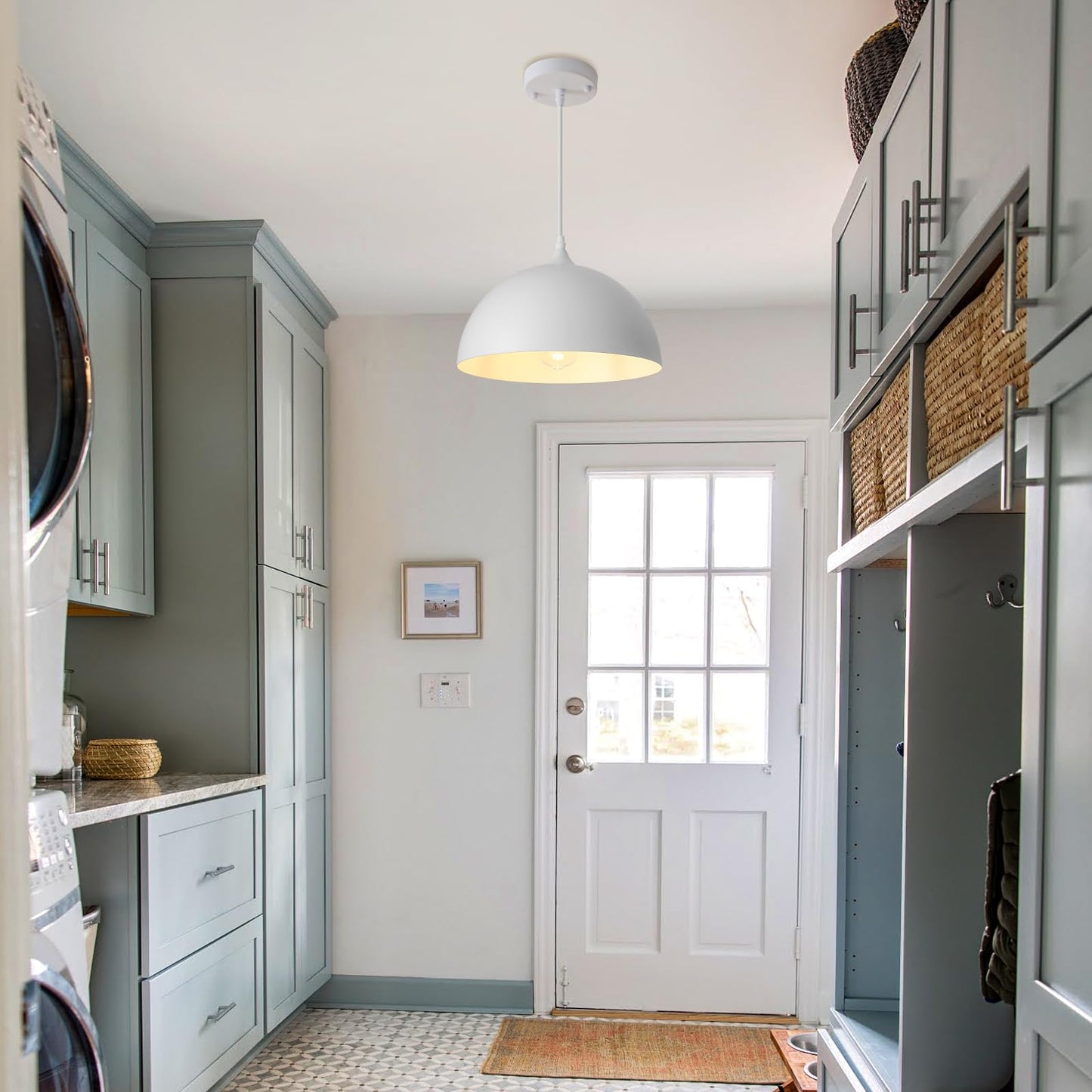 Pindodo White Pendant Light 3 Pack 11.8 Inch Industrial Pendant Lights Adjustable Height  Farmhouse Pendant Lighting For Kitchen Island For Dining Room  Bedroom  Barn