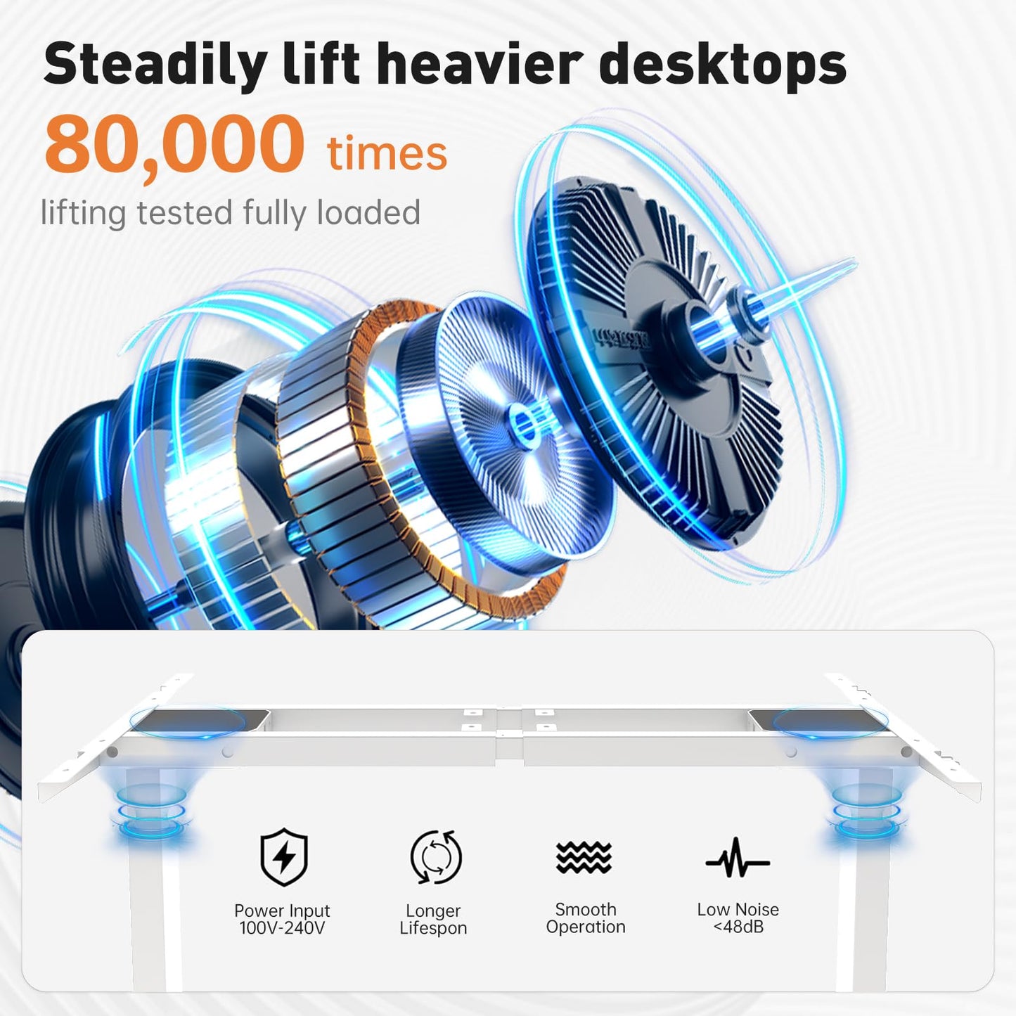 Dual Motor Standing Desk Frame 256 lbs Weight Capacity, Stand up Desk Frame Workstation, Electric Adjustable Legs, 3 Memory Height Settings, with Cable Management Tray, 2pcs Headphone Hook