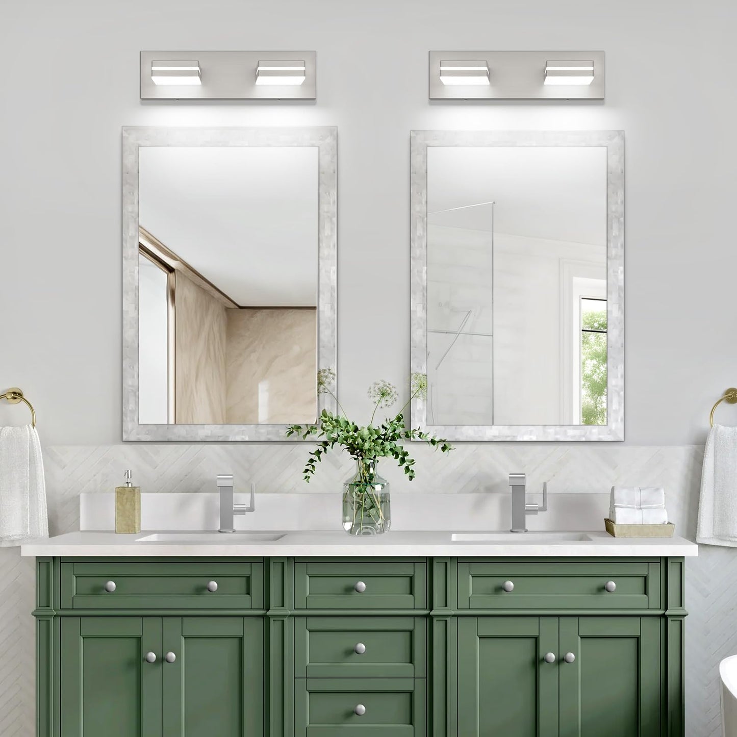 Sinerise Led Modern Bathroom Vanity Light Fixtures (2-Light  15.5-Inch  Dimmable)  Brushed Nickel Modern Acrylic Bathroom Wall Lighting Fixtures Over Mirror (Cool White 6000K)