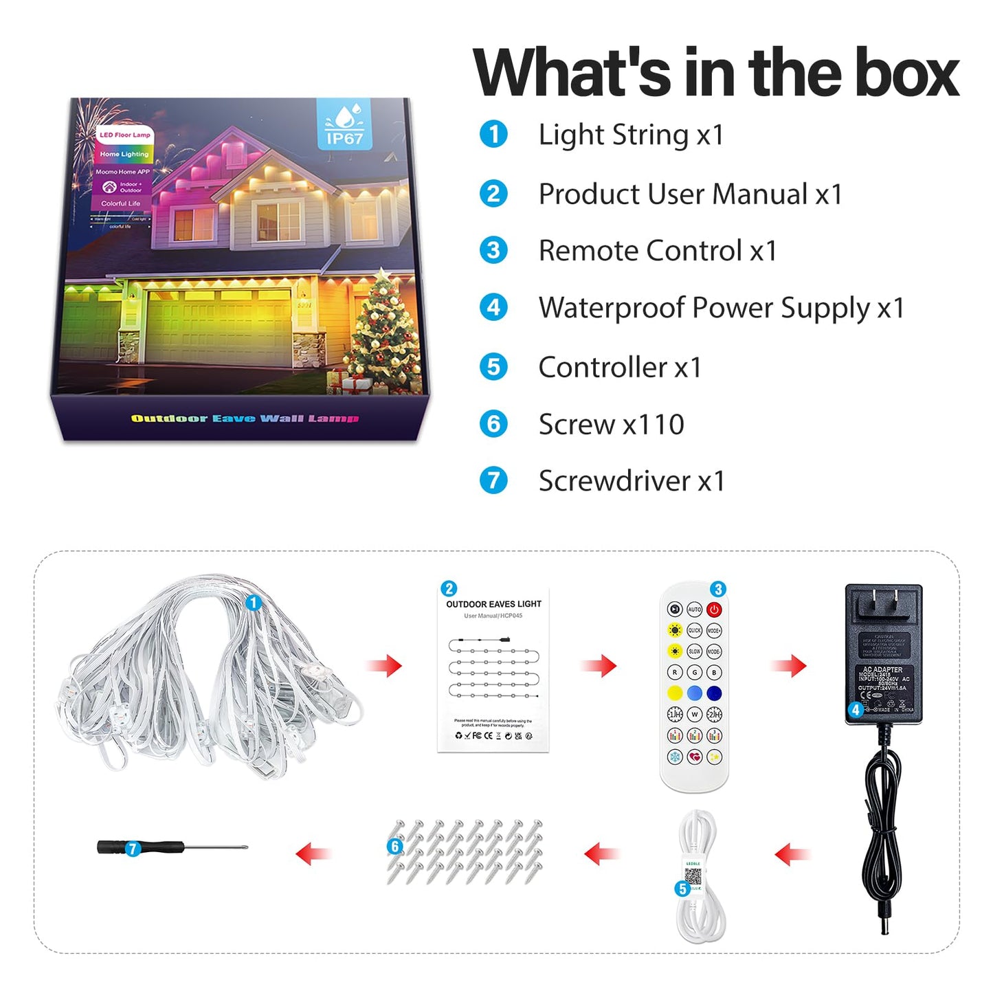 Ahawill 50Ft Permanent Outdoor Rgb Lights With Ip67 Waterproof  Smart Outdoor String Lights Remote Control  Eaves Lights With App  Daily And Accent Lighting For Halloween Christmas Holiday Decor