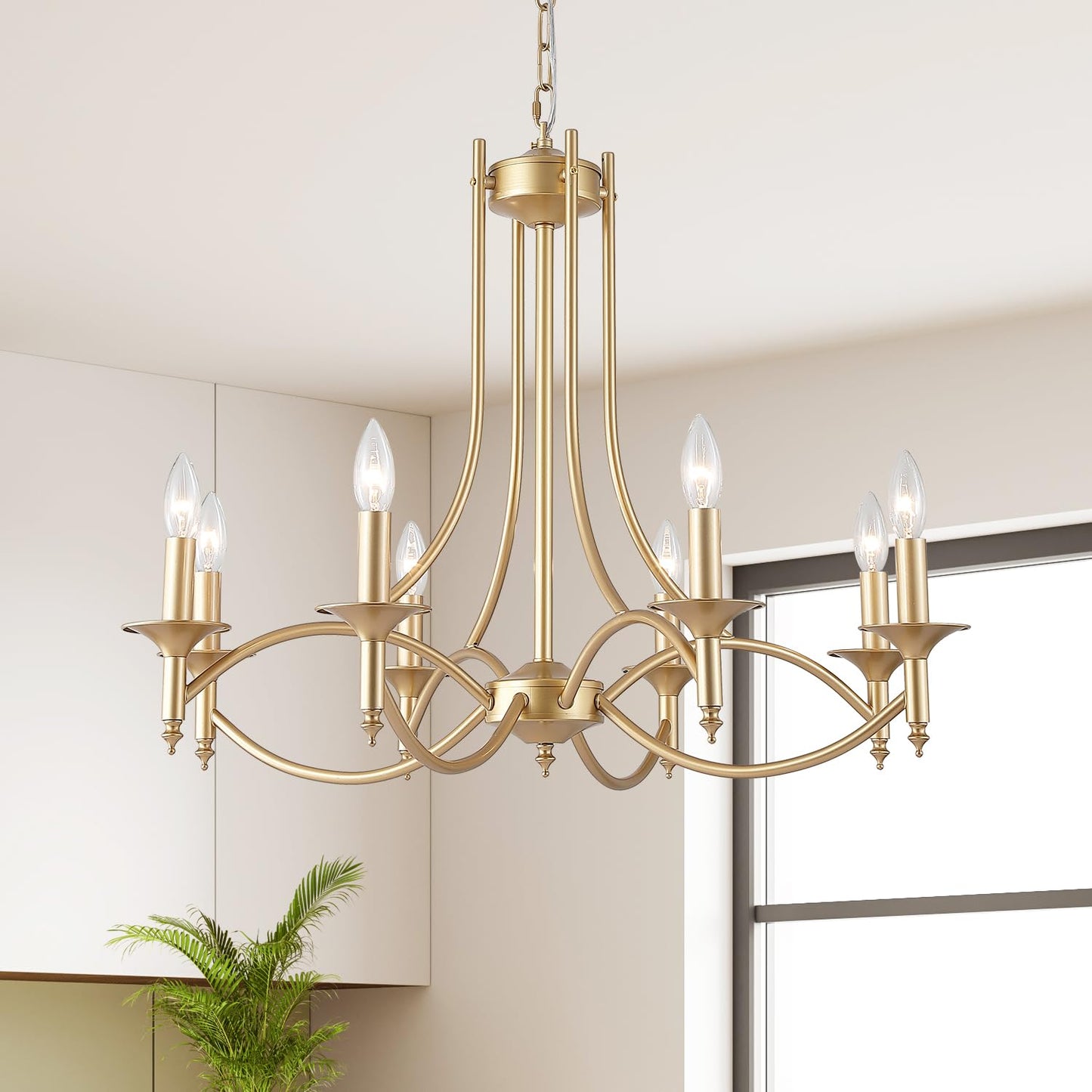 Pretoy Gold Chandeliers For Dining Room 8-Light Farmhouse Dining Room Light Fixtures Candle Chandelier Lighting For Bedroom  Hallway Entryway Living Room Kitchen Foyer