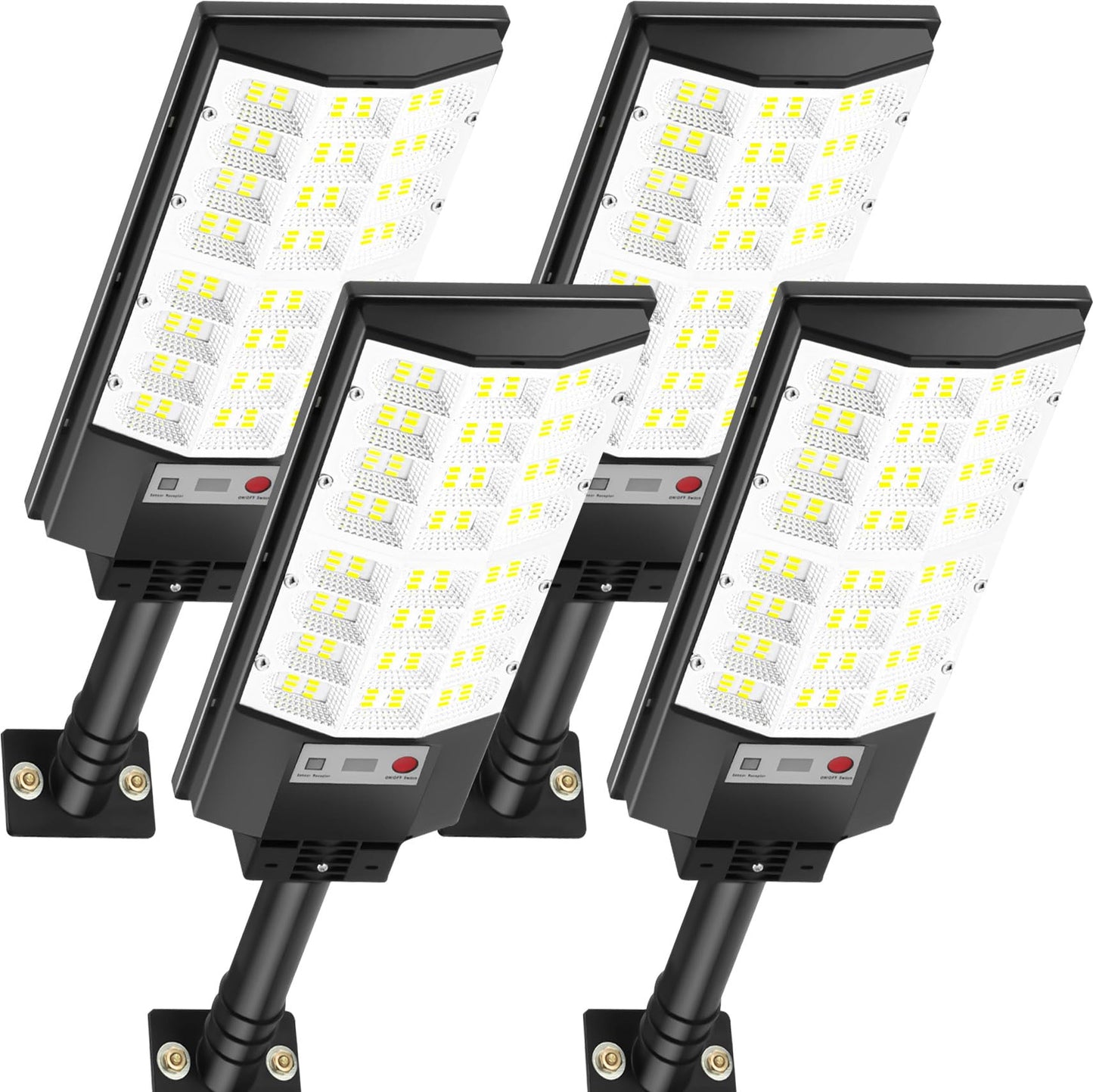 Atoechie 4 Pack Solar Street Lights  Outdoor Flood Light With Dual Motion Sensors  Dusk To Dawn  6500K Dimmable Security Lamps With Remote Control  Ip66 Waterproof Solar Powered Parking Lot Lights