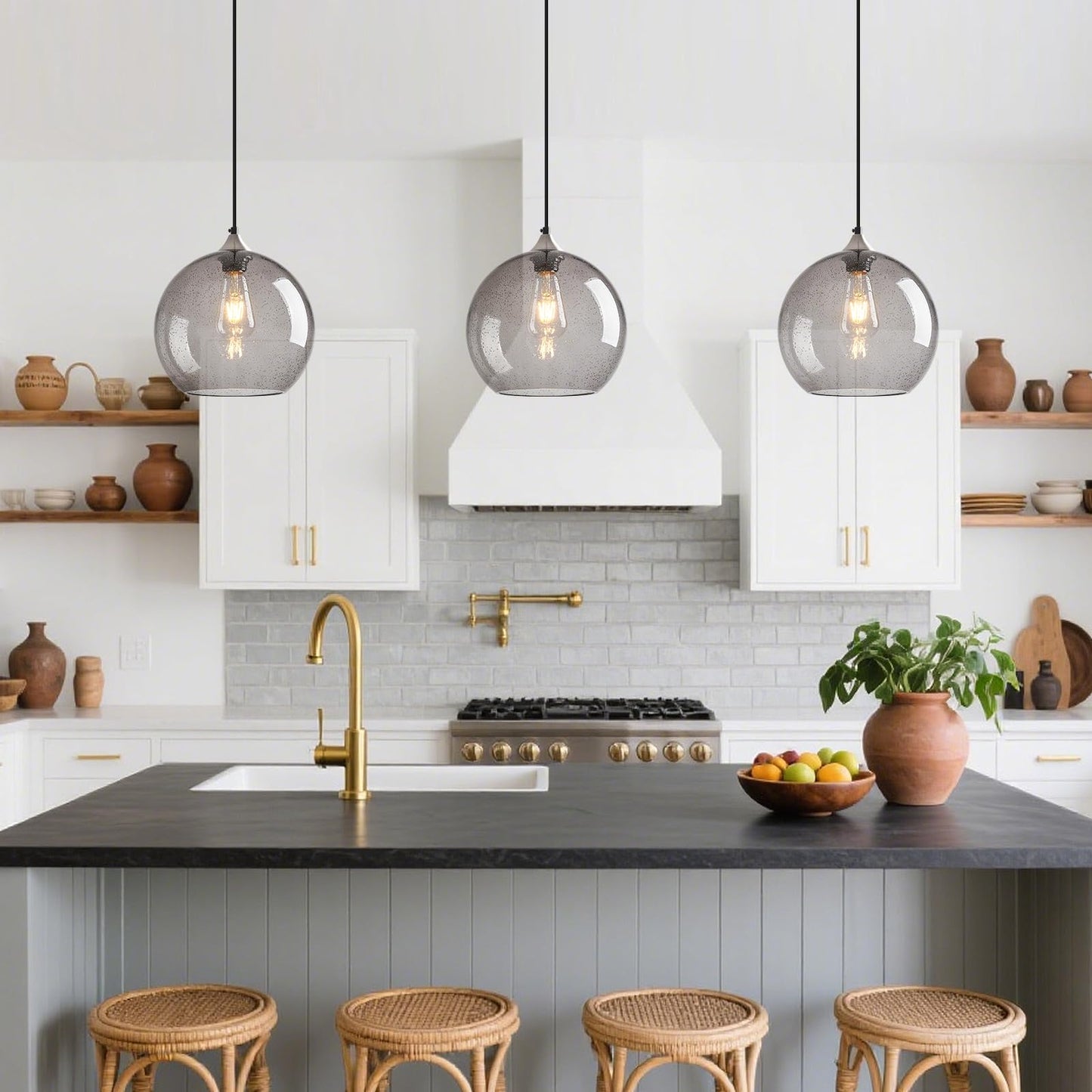 Lbsqj Light Grey Glass Pendant Lights Kitchen Island Globe Pendant Light Fixtures Modern Pendant Lighting For Bedroom Living Dining Room Light Fixture (9.84 In  2 Pack)