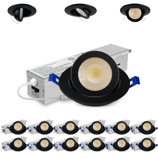 Adetu 2 Inch 5Cct Gimbal Black Led Recessed Lighting With Junction Box  360?90?Adjustable Led Recessed Lights  2700K/3000K/3500K/4000K/5000K  5W Eqv 50W  550Lm Brightness - Etl (Black  12 Pack)