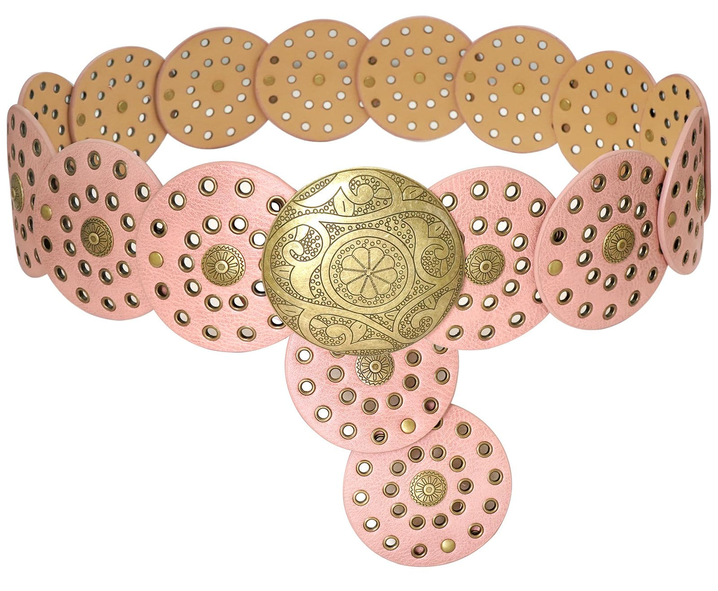 Wide Disc Belt for Women Boho Concho Leather Belts Vintage Western Waist Belt