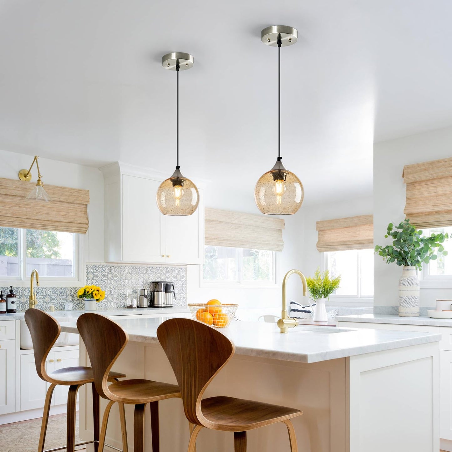 Lbsqj Light Brown Glass Pendant Lights Kitchen Island Globe Pendant Light Fixtures Modern Pendant Lighting For Bedroom Living Dining Room Light Fixture (5.9 In  3 Pack)