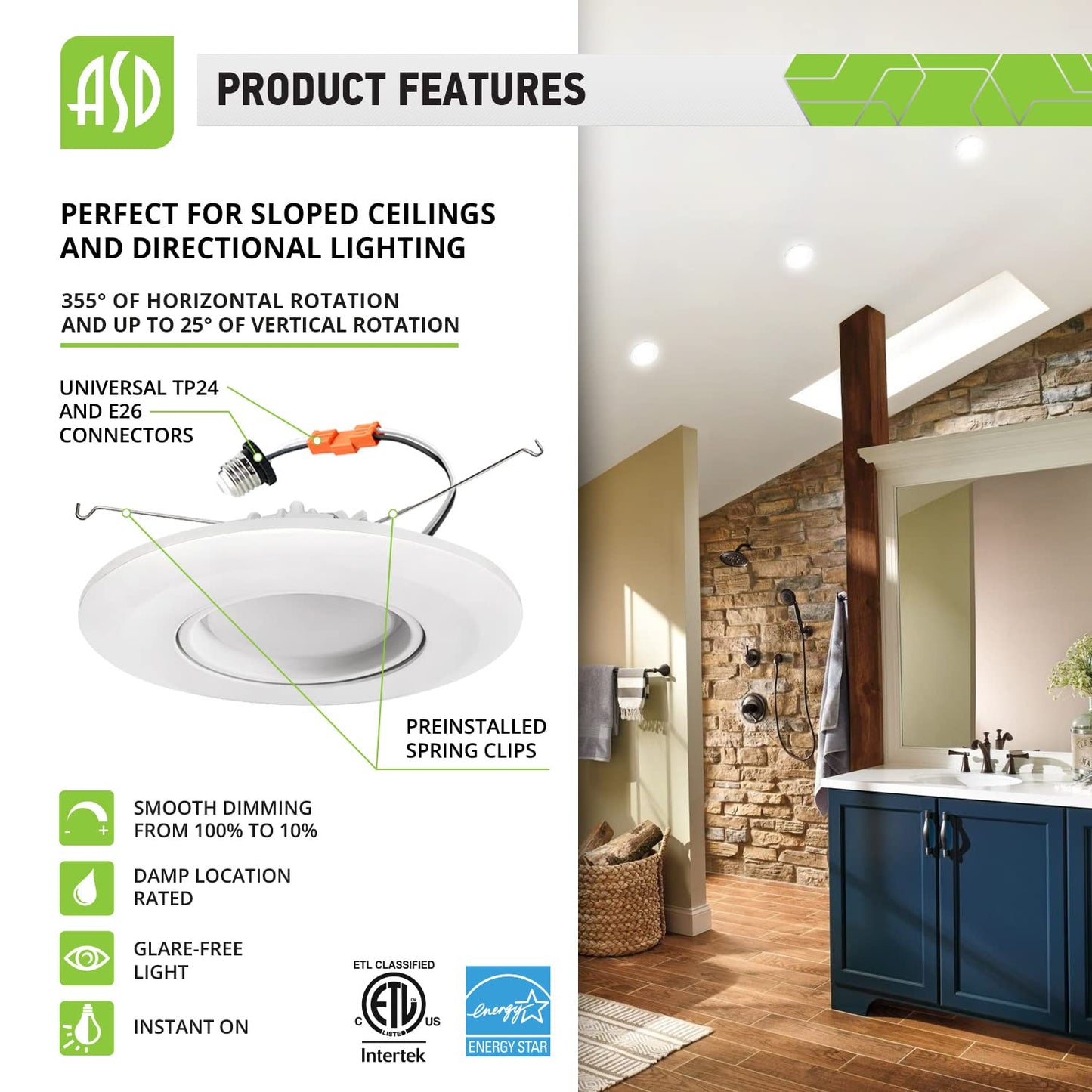 ASD 6 Inch Gimbal Retrofit LED Recessed Light 15W 5000K Daylight 1060 Lm Dimmable Aluminum 12 Pack