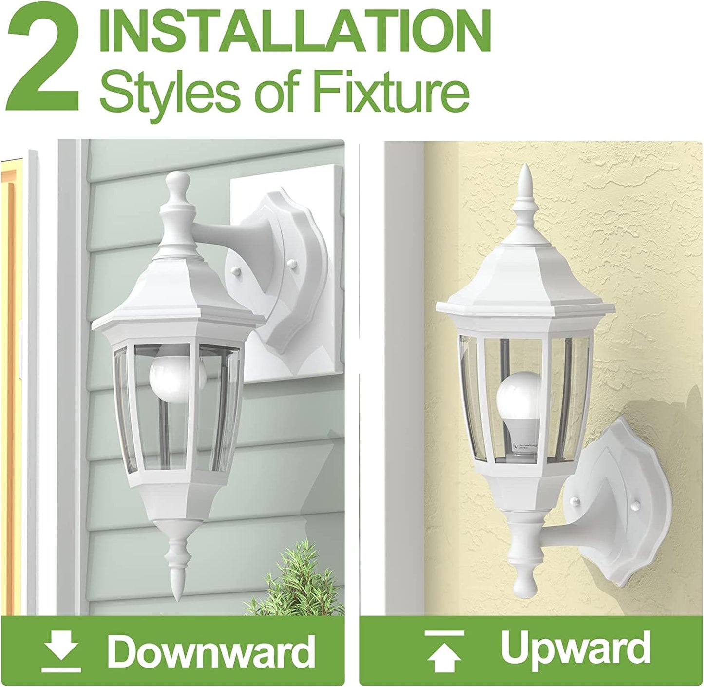EMART Outdoor Porch Light, Waterproof Wall Fixture, Plastic, No Sensor, White, Model EM-WGL-2, Bulb Included