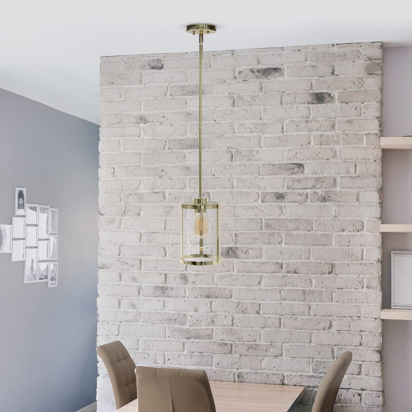 Lalia Home 1-Light Adjustable Pendant Fixture, Gold, Glass, 9.25in Cylindrical, Model 1270-LHP-3002-GL, Modern Farmhouse Design