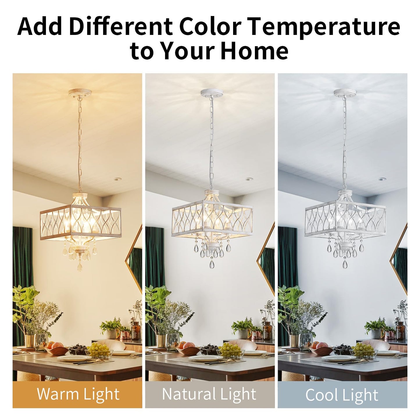 Farmhouse Crystal Chandelier White Modern K9 Crystal Ceiling Chandelier Lighting Fixture  Hanging Pendant Light Fixture  Kitchen Island Lighting For Dining Room Living Room Entryway Bedroom Hallway