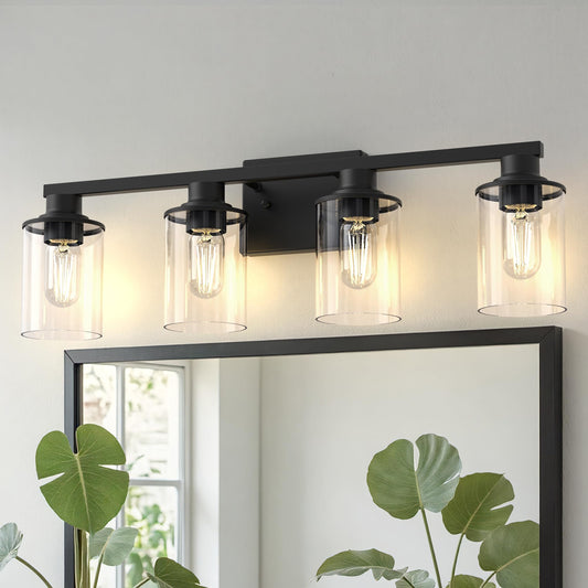 Doresshop Bathroom Light Fixtures  4-Light Matte Black Bathroom Lighting Fixtures Over Mirror With Clear Glass Shade  Vanity Lights For Hallway Living Room Bedroom