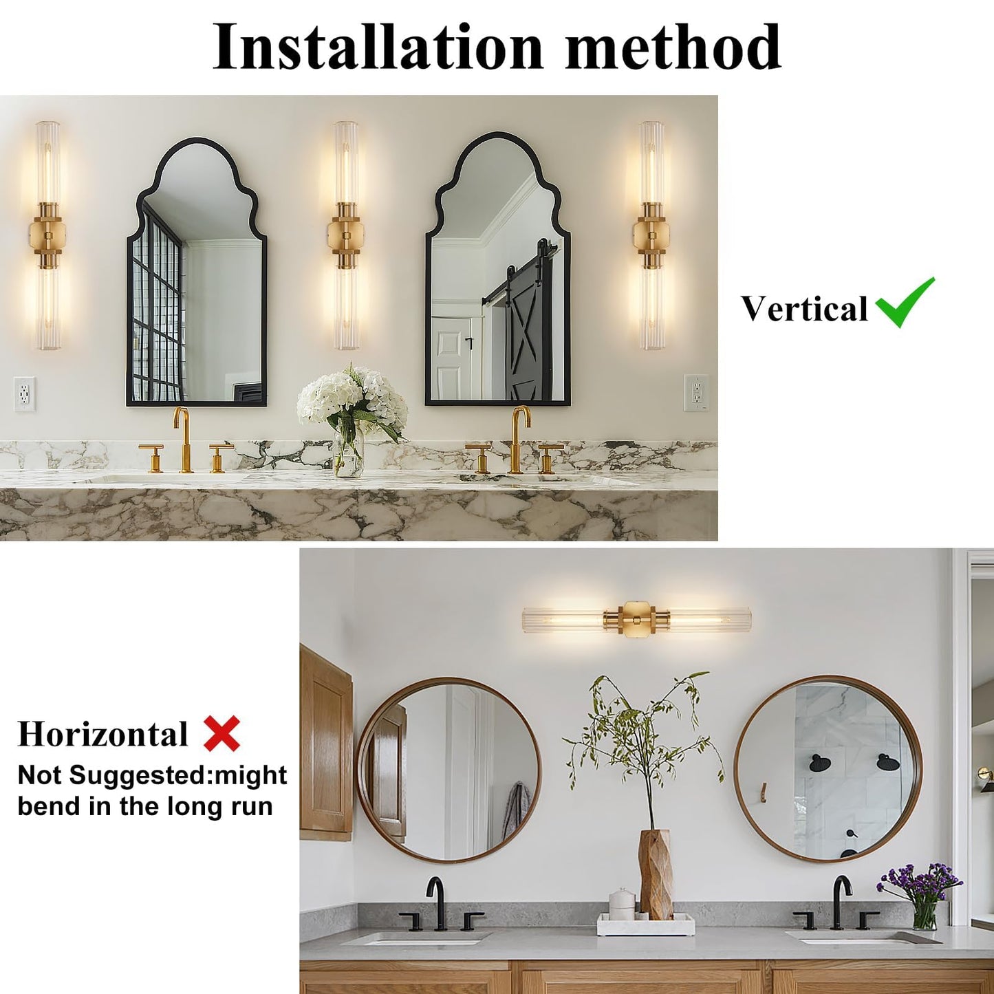 Crystal Bathroom Vanity Wall Sconces Set Of Two Gold Modern Sconces Wall Lighting  28.5In Brass Vanity Lights Indoor Linear Wall Sconce Light For Bedroom Hallway Staircase Living Room Dining Room