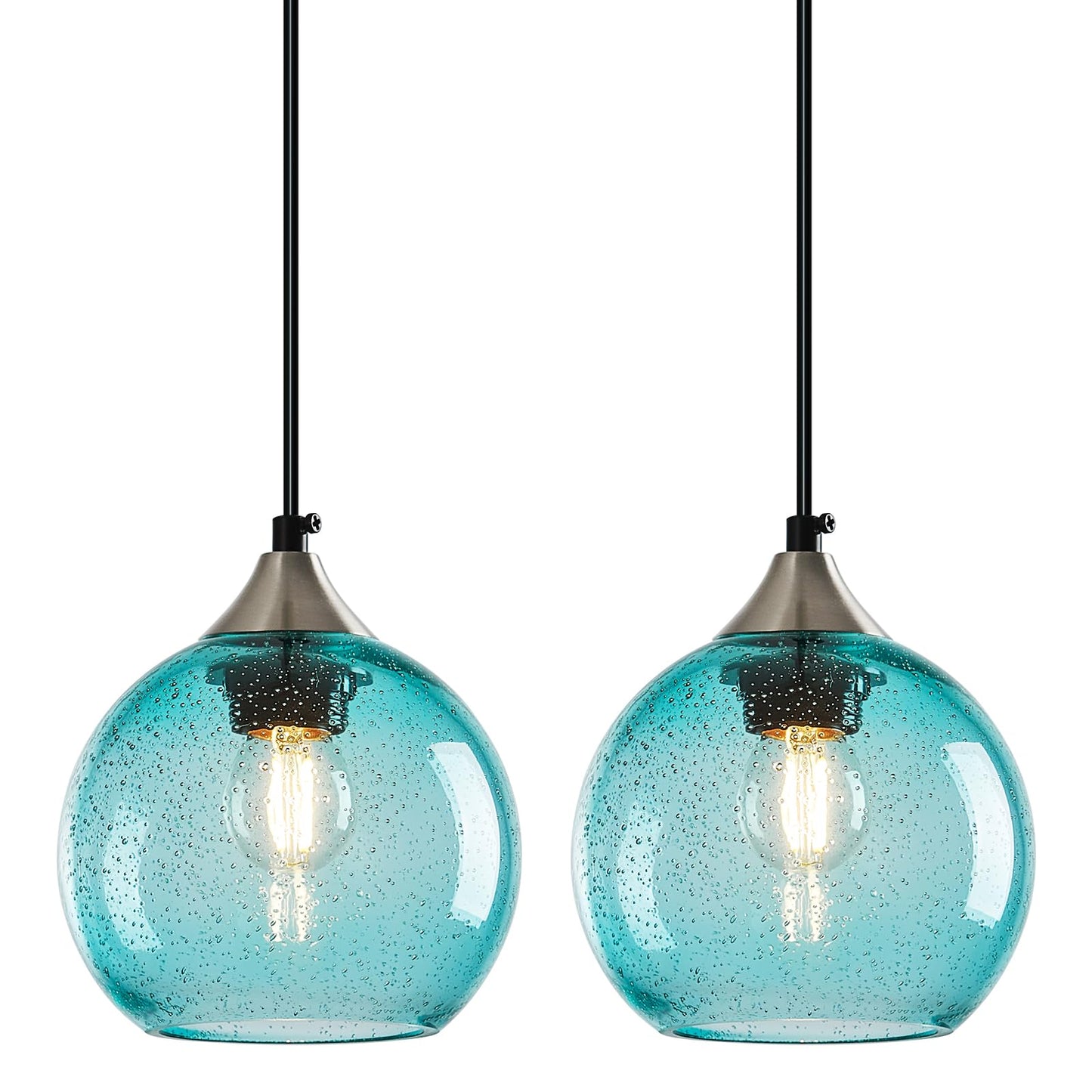 Lbsqj Light Blue Glass Pendant Lights Kitchen Island Globe Pendant Light Fixtures Modern Pendant Lighting For Bedroom Living Dining Room Light Fixture (5.9 In  2 Pack)