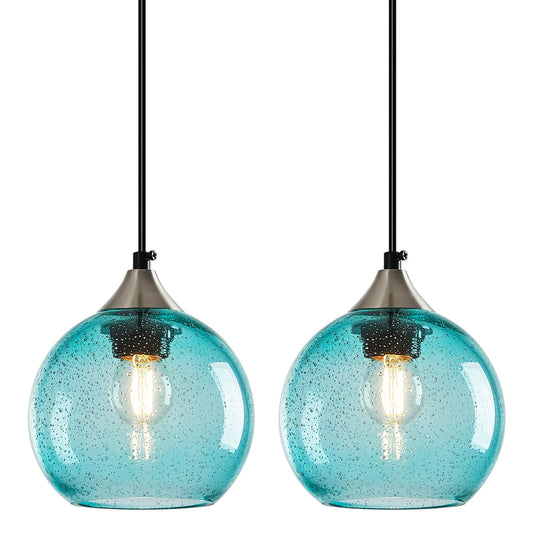 Lbsqj Light Blue Glass Pendant Lights Kitchen Island Globe Pendant Light Fixtures Modern Pendant Lighting For Bedroom Living Dining Room Light Fixture (5.9 In  2 Pack)