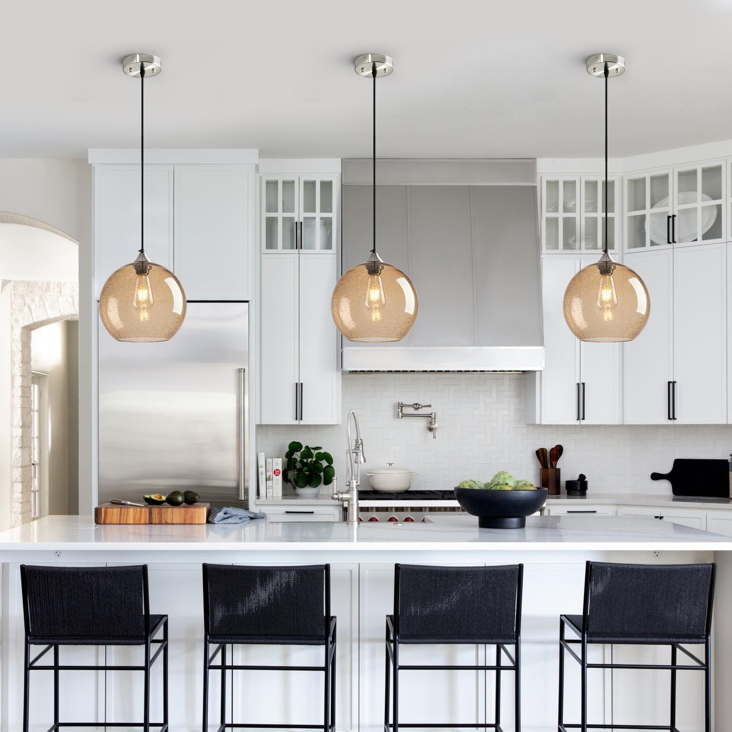 Lbsqj Light Brown Glass Pendant Lights Kitchen Island Globe Pendant Light Fixtures Modern Pendant Lighting For Bedroom Living Dining Room Light Fixture (9.84 In  3 Pack)