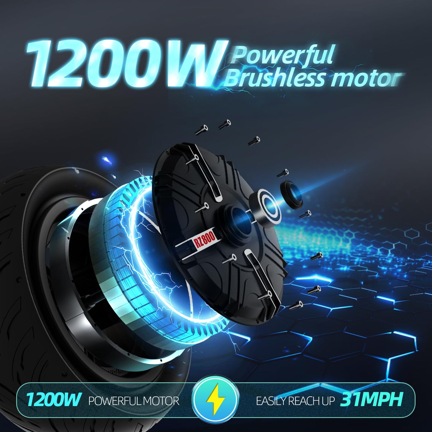 CUNFON RZ800 Electric Scooter, Up to 31MPH, 50 Miles Long Range, 1200W Off Road Motor, Dual Disc Brakes with EABS, Damping Adjustable Full Suspensions Adults E-Scooter with APP
