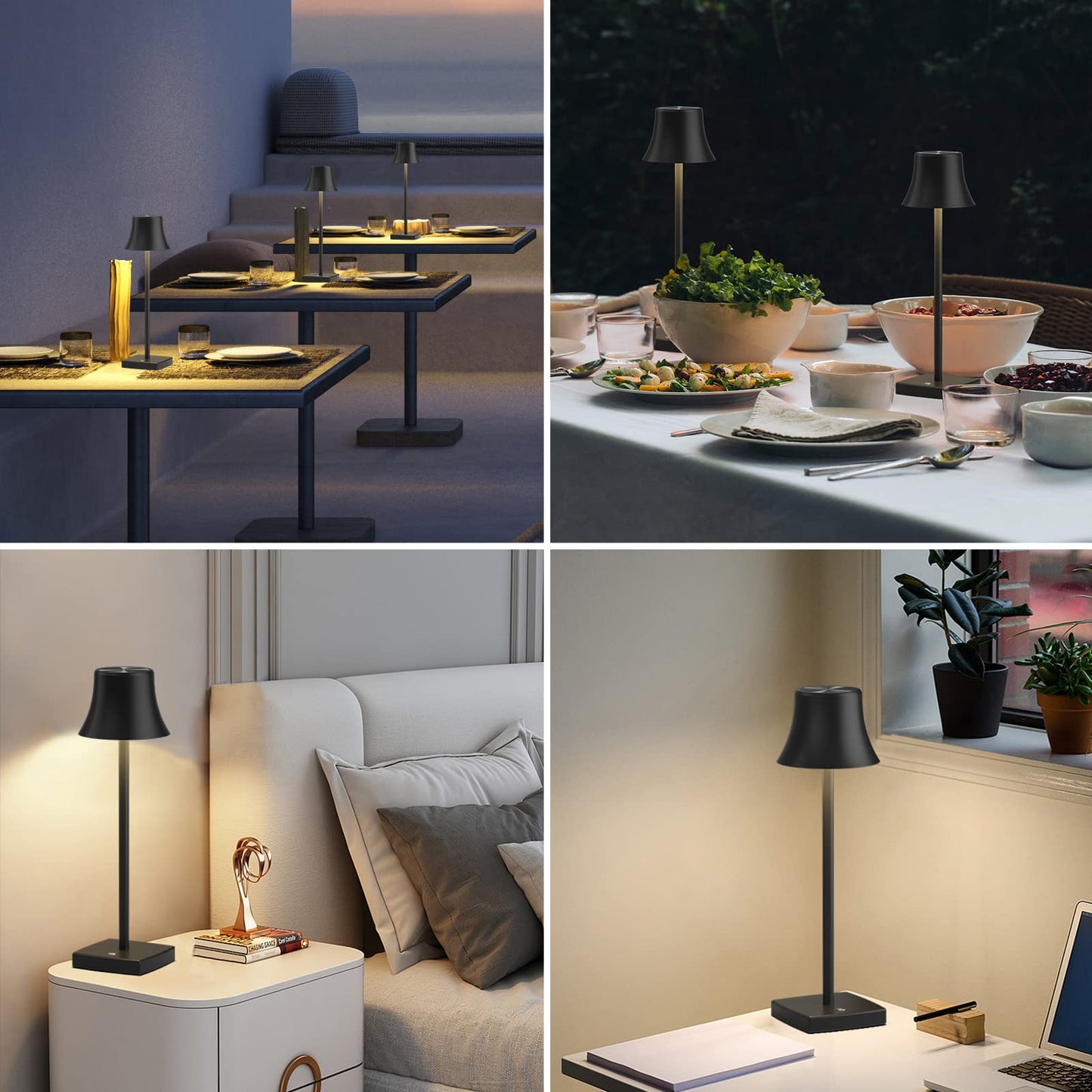 SAKRINGT 2 Pack LED Cordless Table Lamps, Rechargeable 5000mAh, 3 Color Dimming, Aluminum, Black, Model S807