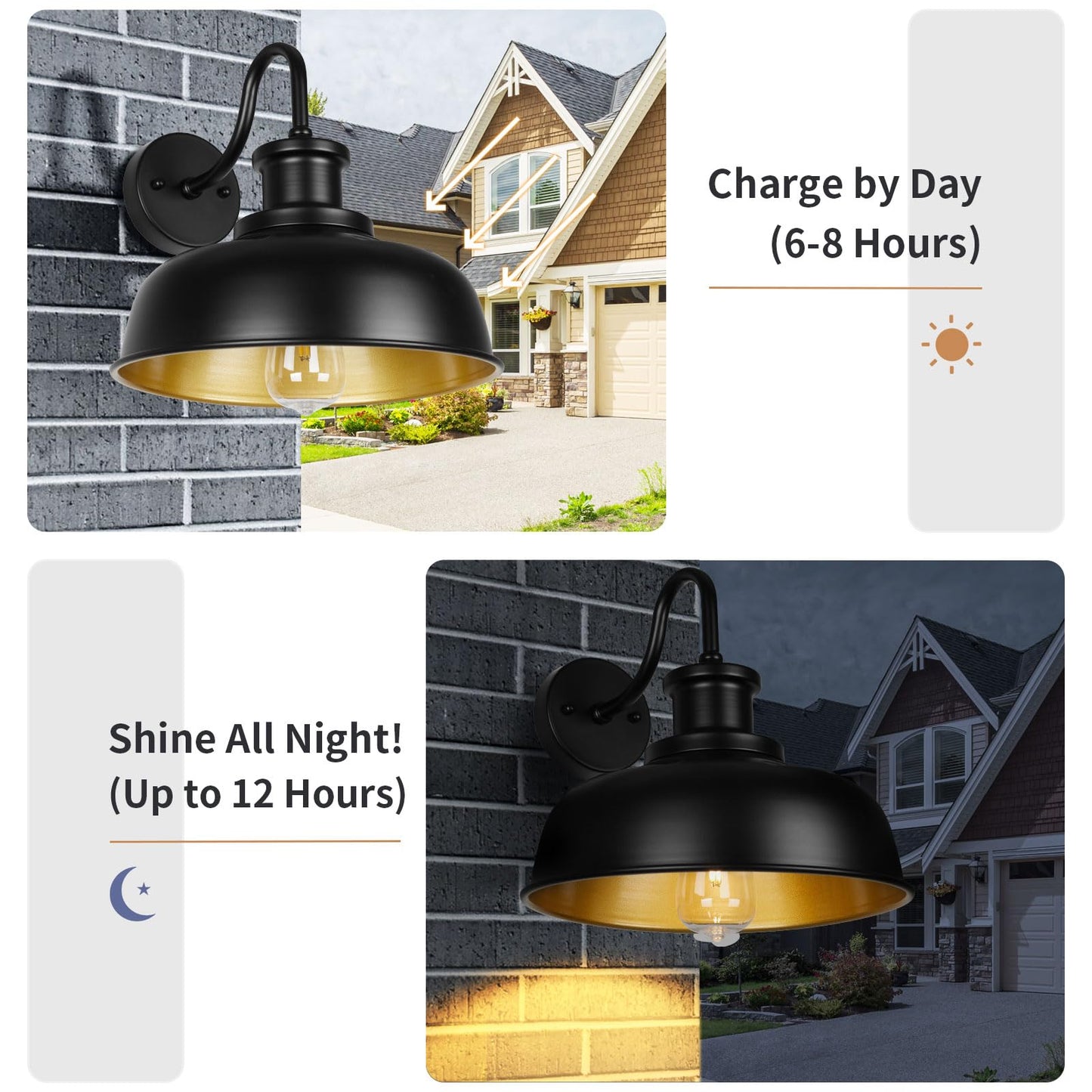 Diyel Solar Barn Light For Outside  Gooseneck Outdoor Wall Lights Solar Powered  Farmhouse Exterior Wall Sconce  Industrial Outside Lighting Fixture  Rustic Lantern For Garage  Barn  Shed Rzsr007-2 Bk
