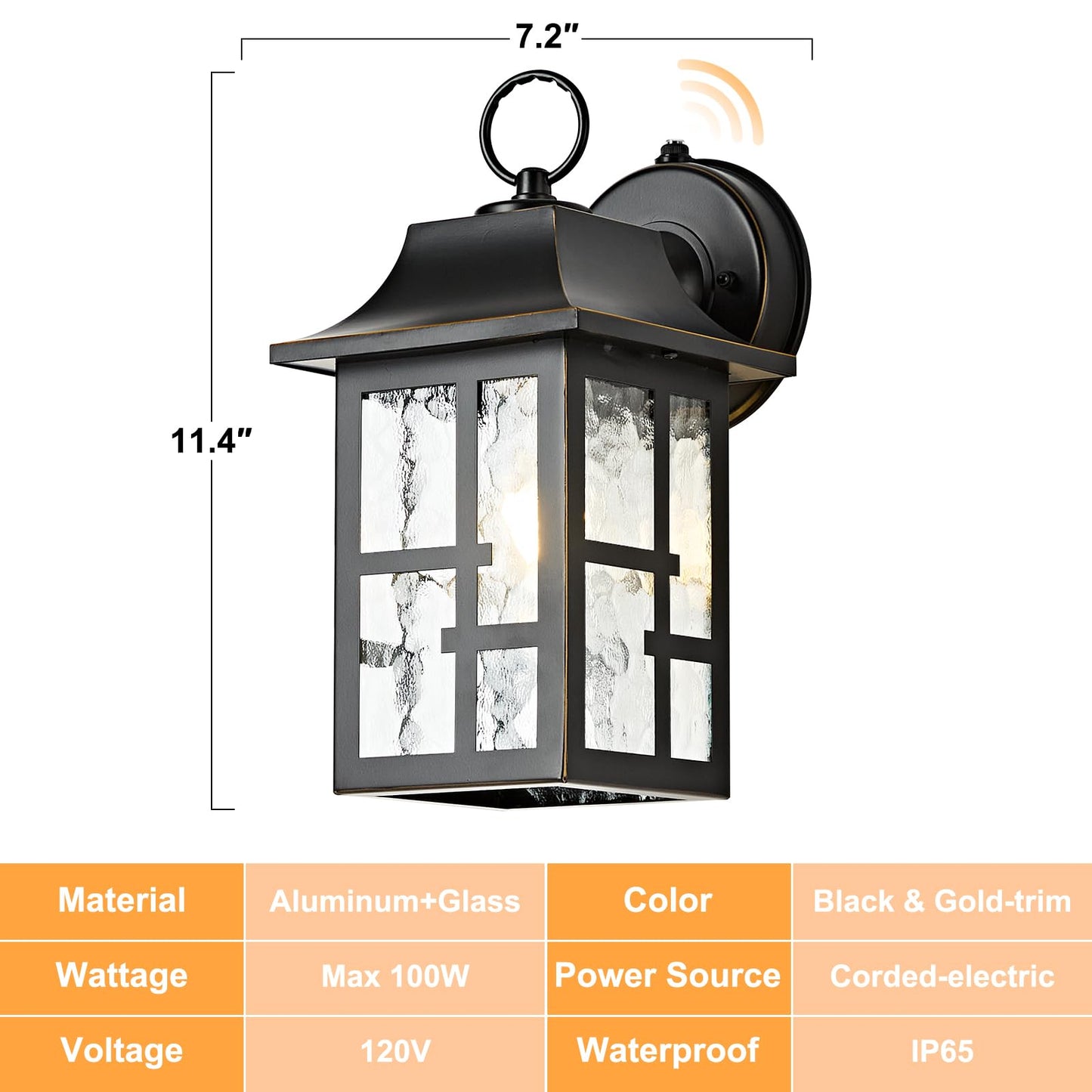 Okeli 2-Pack Dusk To Dawn Exterior Lighting Fixture  Farmhouse Outdoor Wall Lights With Ripple Glass  Aluminum Porch Light Wall Mount  Anti-Rust Outside Wall Sconce For House  Garage(Black&Gold-Trim)