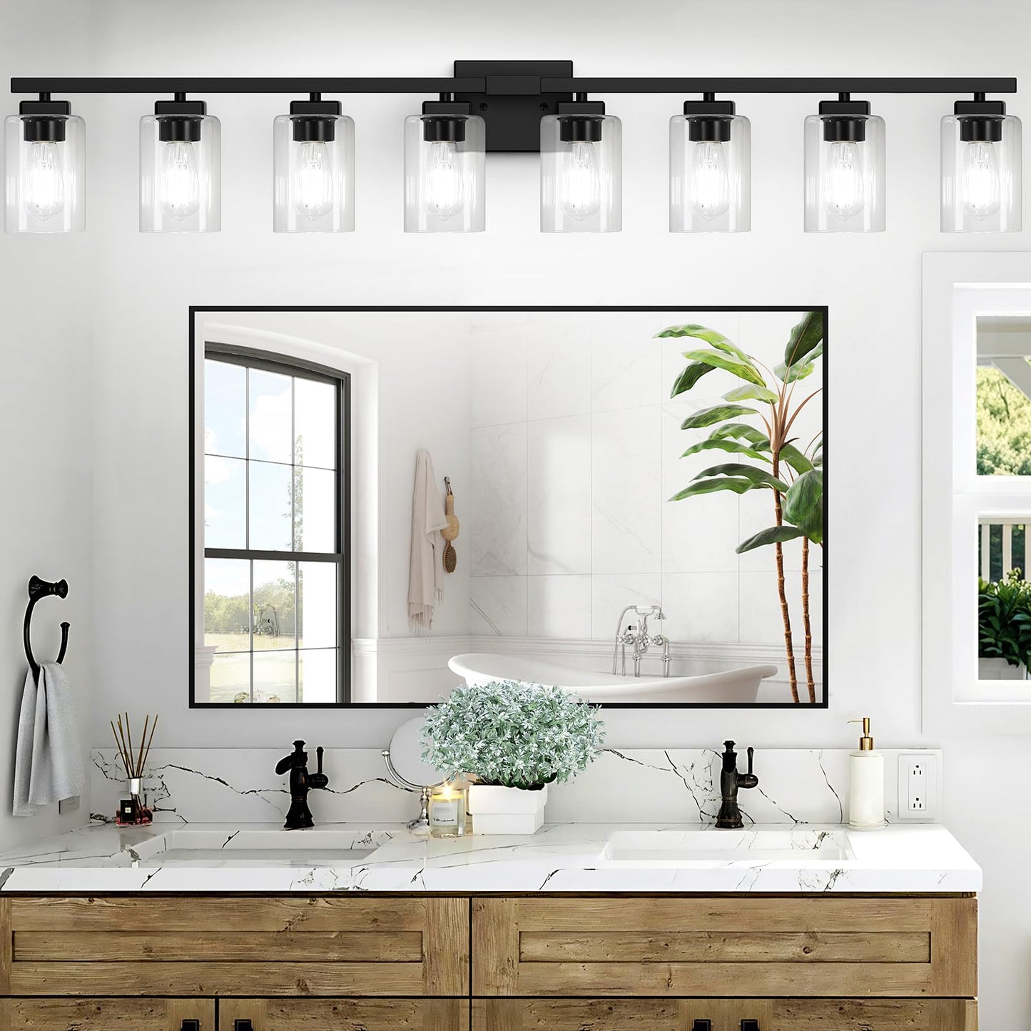 Beslowe 51 8-Light Bathroom Light Fixture  Modern Black Vanity Light  Bathroom Lighting Fixtures Over Mirror  Matte Black Bathroom Wall Lamp  Wall Lights For Living Room Bedroom Hallway