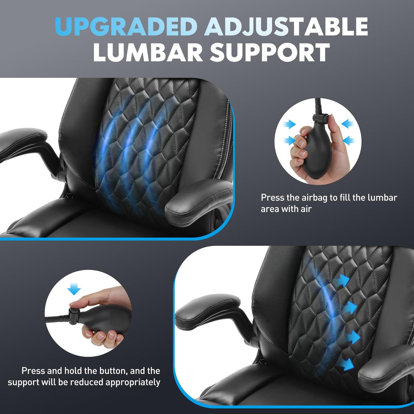 MALOL Heavy Duty High-Back Office Chair, Ergonomic Home Computer Chair with Lumbar Support & Tilt Lock, Big and Tall Executive Office Chairs for Work, Black
