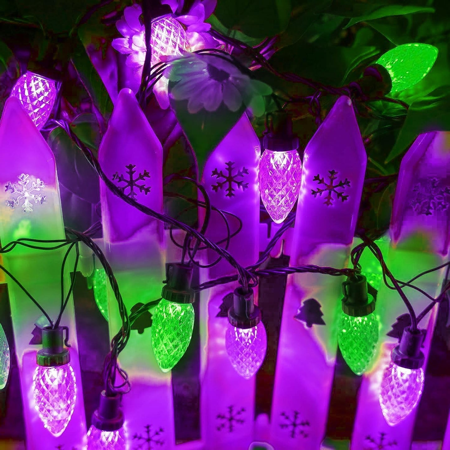 Kaq 2Pk 100Led Purple And Green C9 Halloween Lights Waterproof Indoor Outdoor  Extendable 98Ft String Lights Plug In With 13 Lighting Modes  Halloween Decorations For Party Patio  Outside Yard Decor
