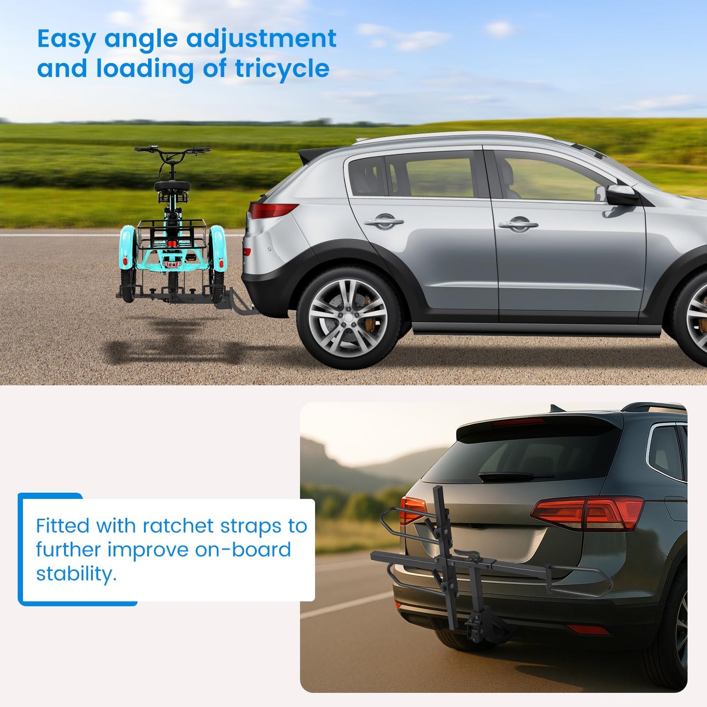 H&ZT Fat Tire Trike Carrier Rack for SUV Truck RV, Heavy-Duty Foldable Bike Carrier for 3-Wheel Bicycles, Fits 5" Wide Tires, Heavy Duty, Rear Platform Rack for Adult Tricycle