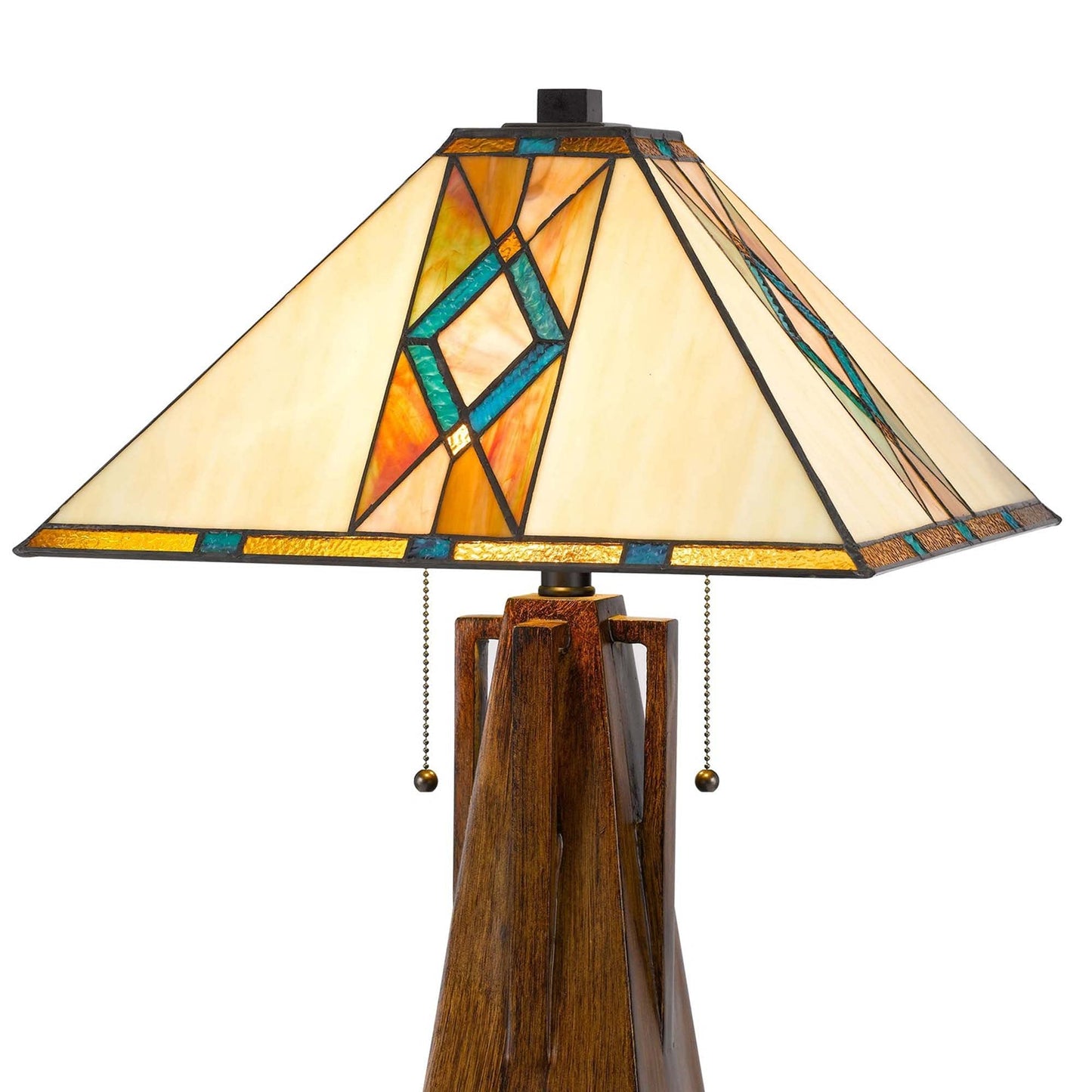 Benzara Table Lamp with Tiffany Shade, Geometric Design, Metal, Multicolor, Model BM241807
