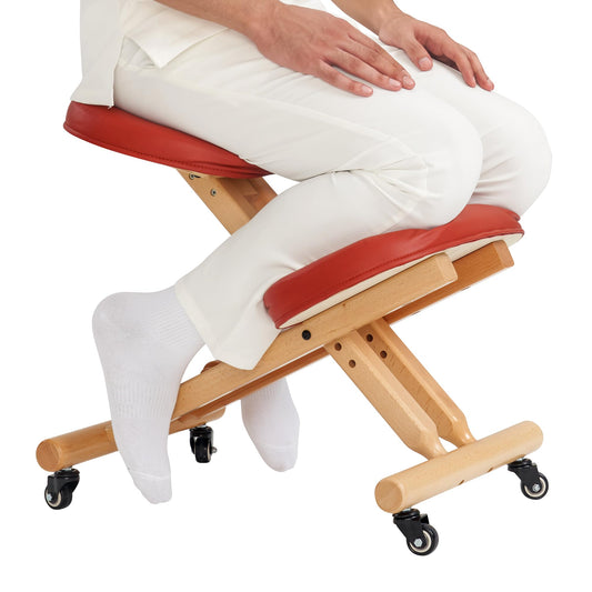 Master Massage Ergonomic Wooden Foldable Kneeling Chair for Office –Wood Folding Posture Chair for Home-Posture Correction Stool-Improve Your Posture Cinnamon Color