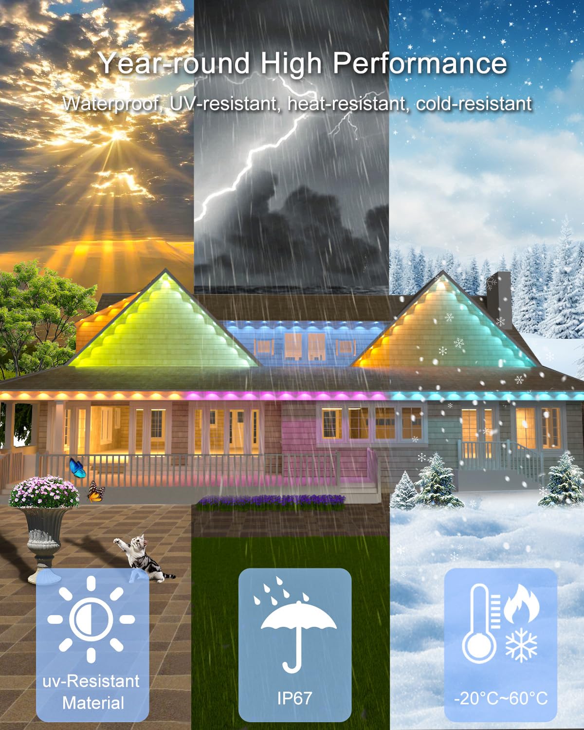 Permanent Outdoor Lights - 200Ft Smart Rgbic Led With 144 Lights  Ip67 Waterproof  75+ Scene Modes  Alexa/Google/Remote Control Enabled  Diy Music Sync For Christmas  Holiday & Home Decor  White