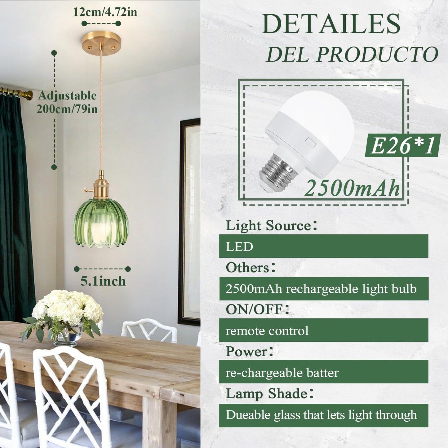 Loiogohot Battery Operated Pendant Light Mini Hanging Lights 5.1Inch 2500Mah Rgb Rechargeable Light Bulb With Remote Control Wireless Adjustable Rechargeable Chandelier For Kitchen Island Hallway