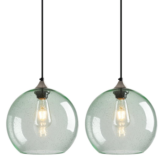 Lbsqj Light Green Glass Pendant Lights Kitchen Island Globe Pendant Light Fixtures Modern Pendant Lighting For Bedroom Living Dining Room Light Fixture (9.84 In  2 Pack)