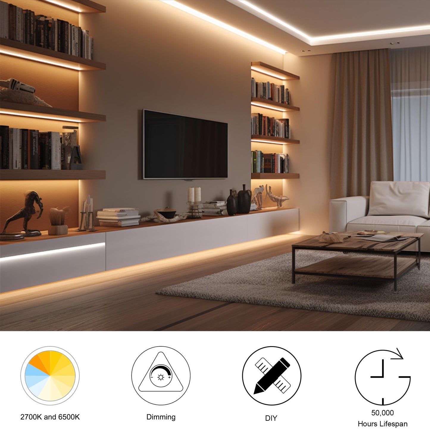 Cct Cob Led Strip Lights  49Ft Dimmable 2700K-6500K 24V Tunable White Led Light Strip Kit  High Density Cri 90+ Led Strips With Remote Controller And Power Supply  For Bedroom Kitchen Home Lighting