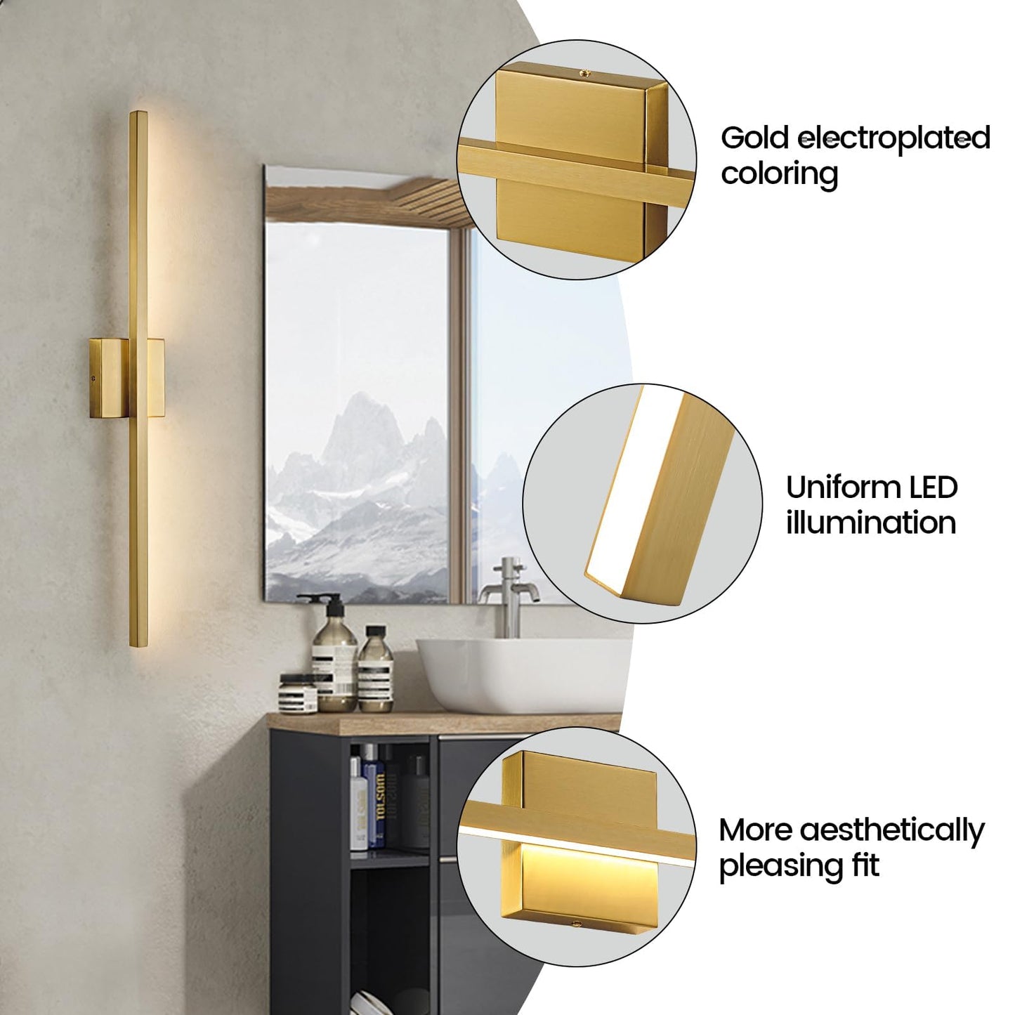 Epinl Gold Vanity Lights For Bathroom - 31.5 Inch Brushed Gold Bathroom Light Fixtures Over Mirror 22W Led Dimmable Wall Sconce Lighting Fixture 5Cct Vanity Light Bar For Bathroom Bedroom