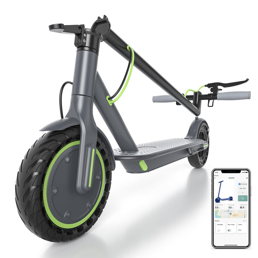 Roinside Electric Scooter- 8.5" Solid Tires, 350W Motor, Up to 19 MPH and 16 Miles Long-Range Commuting Folding E-Scooter for Adults with Dual Braking System and Smart App，Green