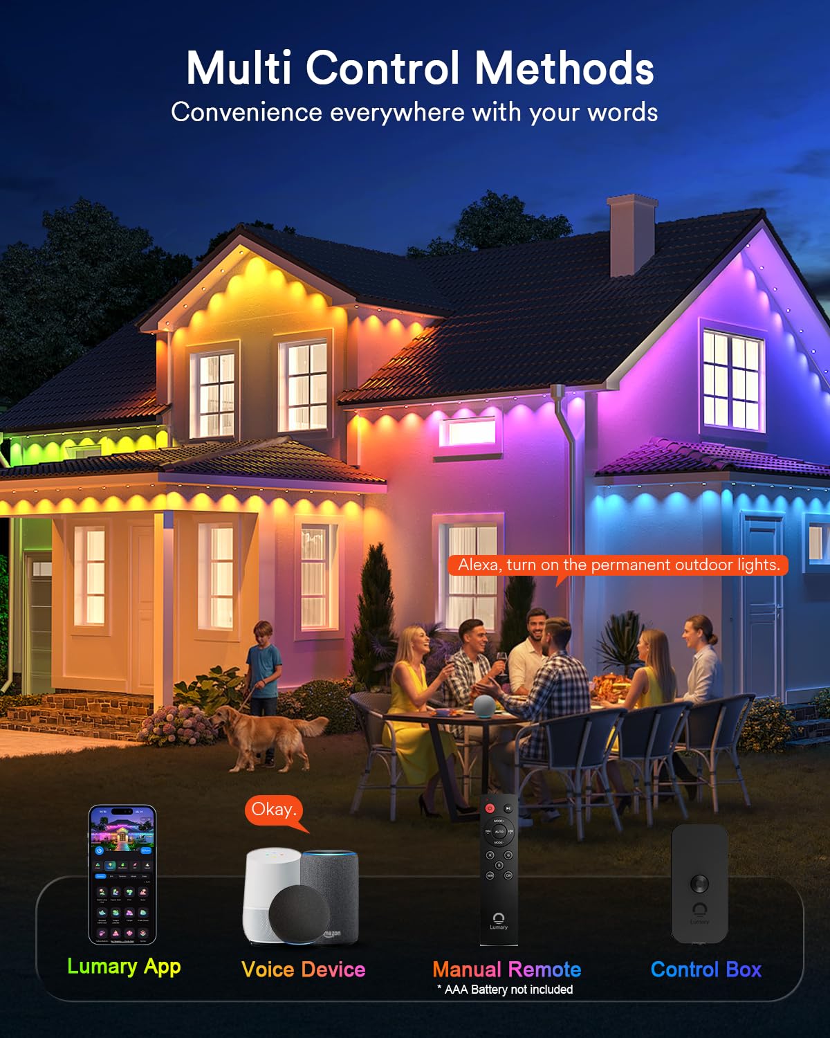 Lumary Smart Permanent Outdoor Lights 2 With Remote  150Ft With 90 Rgbaicw Leds 5400Lm For Daily And Accent Lighting  110+ Scenes For Halloween Christmas Decor  Compatible With Alexa Google  Black
