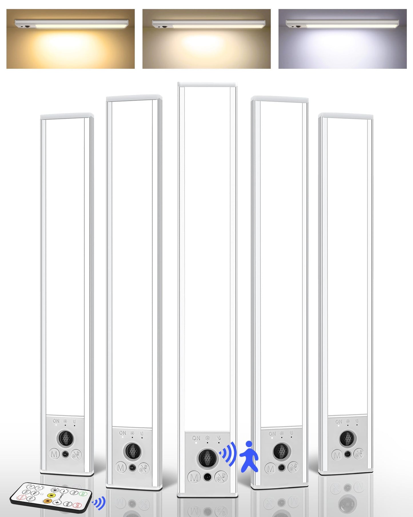 Ezvalo 5 Pack Under Cabinet Lighting  3200Mah Rechargeable Motion Sensor Light  12Inch Magnetic Closet Lights With Dimmable & 3 Color Temps  Wireless Motion Activated Lights With Remote For Kitchen
