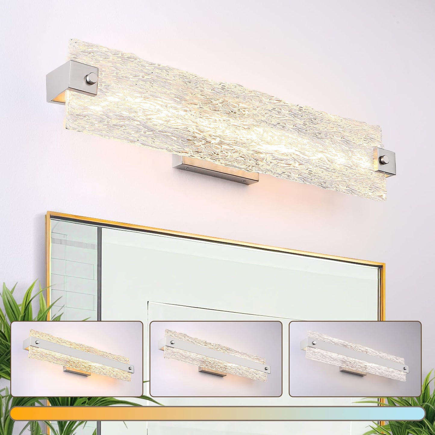 Osimir Brushed Nickel Led Bathroom Vanity Light  24.4 Inch 15W Modern Dimmable Bathroom Light Fixture Over Mirror  Crystal Bar Wall Sconce Lighting For Bath  3Cct  Os-Mm5001-3Bn